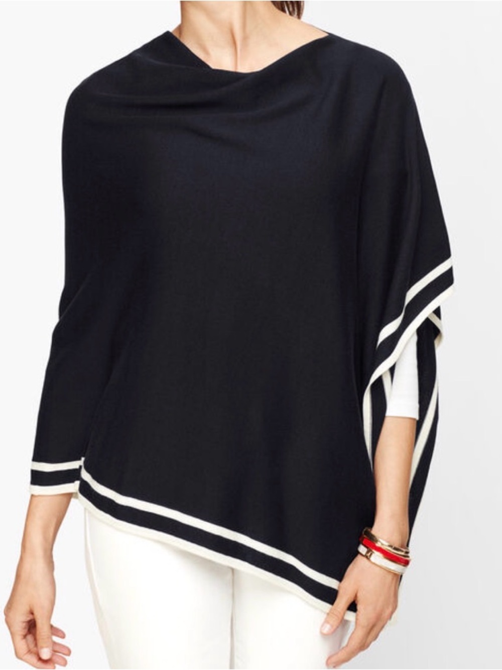 NWT Talbots XS/S Asymmetrical Knit Poncho Black Boxy Luxury Old Money Career